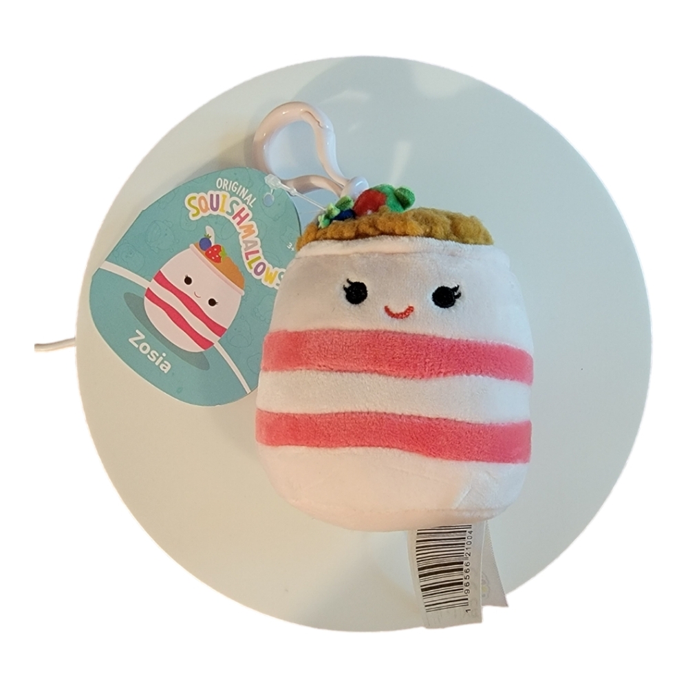 Kellytoy Squishmallows Zosia Acai‎ Bowl Kids 3.5" White Pink New Plush Clip-on